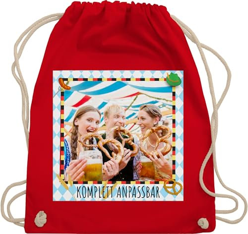 Turnbeutel Rucksack - Kompatibel Oktoberfest - Deutschland Volksfest Erinnerung selbst gestalten mit Foto und Text | München Erinnerung personalisiert - Unisize - Rot - oktoberfest-tasche trachten