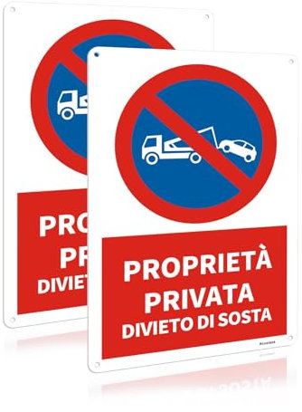 Acuxiaza 2 Pezzi Cartello Proprietà Privata Divieto Di Sosta 20x30 cm Alluminio Riflettente Cartello Parcheggio Privato, Resistente UV, Impermeabile, Minimalista Rosso E Bianco