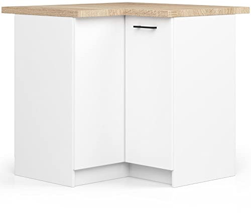 AKORD | Mueble de Cocina en Esquina Con Encimera Oliwia S90 | Base Con 2 Puertas y 2 Estantes | de Entrada | Aparador | Isla | Armario | 46 x 90 x 85 cm | Blanco