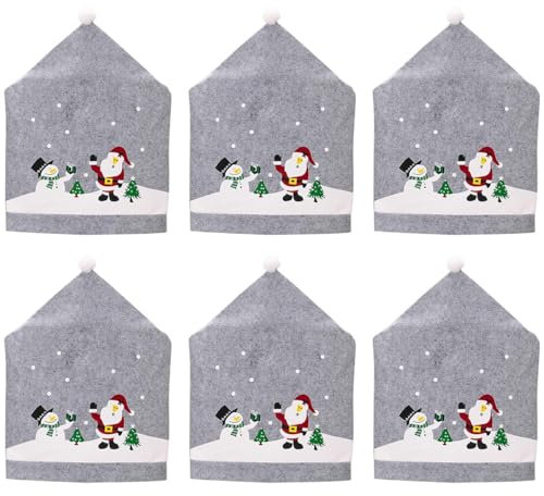 AOOPOO Weihnachten Stuhlhussen, 4er/6er Set Weihnachten Stuhlbezug Grau Esszimmer Stuhlüberzug Abdeckung Weihnachtsmütze Stuhlhusse für Esstisch Stühle Dekoration Weihnachten Stuhlrückenbezüge