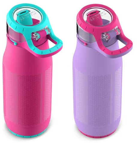 ZULU Stainless Steel Kids 2 Pack Water Bottles Multipack Leak-Proof BPA Free Vacuum Insulated Dishwasher Safe (Pinkset, 414ml)