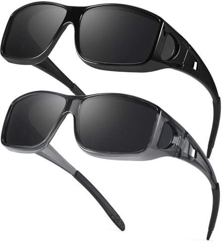 Myiaur 2er Pack Polarisierte Überzieh Sonnenbrille für Herren Damen Rechteckige Fassung UV400 Schutz für Autofahren, Angeln & Outdoor-Aktivitäten