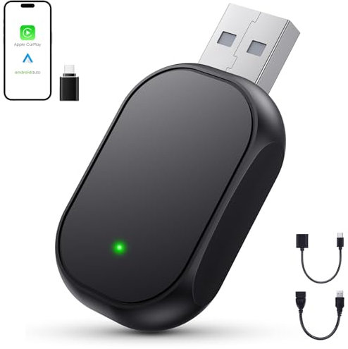 FIVAVA Carplay Wireless Adapter,Mini Carplay Wireless,Schwarz Wireless Carplay Adapter,Kabelloses Carplay/Android Auto 2-in-1,CarPlay-Autoadapter für iOS und iPhone