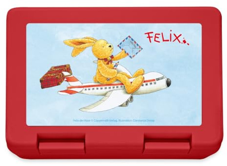 Spreadshirt Felix der Hase Unterwegs Mit Einem Flugzeug Brotdose Lunchbox, One size, Rot
