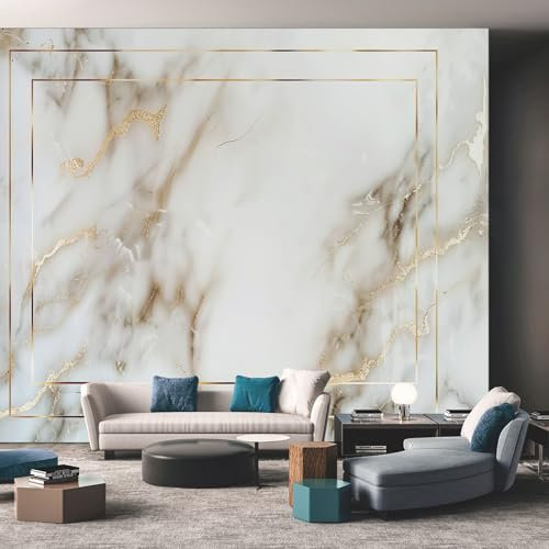 Abstract Marble Wallpaper Mural, 3D Effect White Gold Texture Photo Wallpaper, 400cmx280cm Silk Cloth Wall Art Roll Wallpapers for Wall Covering