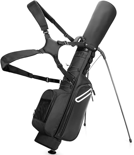 GOBUROS Golfschlägertasche für bis zu 7 Schläger, kompaktes Design für Par 3 Plätze und Driving Range, leichte Pitch und Putt Golftasche, mit gepolstertem ergonomischem Doppelgurt (Schwarz)