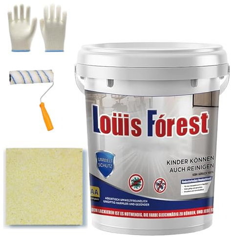Louis Forest Epoxid-Bodenfarbe, Epoxid-farbige Sandbodenfarbe, Hochglanz-Marmor-Effekt, Marmor-Garagenfarben, wasserdichte und rutschfeste Garagenbeschichtung auf Wasserbasis (Gelb, 1 kg)
