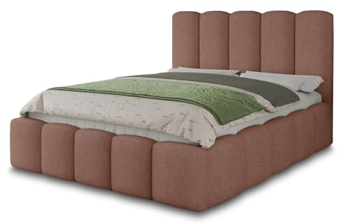 Sofnet Polsterbett Aura - Bettkasten mit Gasdruckfedern - Doppelbett mit Lattenrost, Bett mit Polsterkopfteil, Bettgestell, Schlafzimmer, Bouclé-Stoff (180 x 200 cm, Rosa (Coral 45))