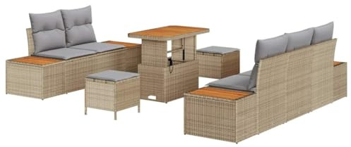 vidaXL Garten-Sofa-Set mit Kissen 8 pcs Beige Poly Rattan, Garten und Terrasse, modulares Outdoor-Sofa-Set, strapazierfähige Rattank Couch, rechteckige Lounge mit verstellbaren Füßen