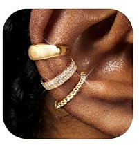 Diamday 3Pcs Ear Cuff Gold Ohrringe Damen Ohne Ohrloch Ohrmanschette Ohrclips Damen Fake Piercing Fake Helix Knorpel Ohrringe Verstellbare Ohrschmuck Ohrklemme Earcuff Silber Gold