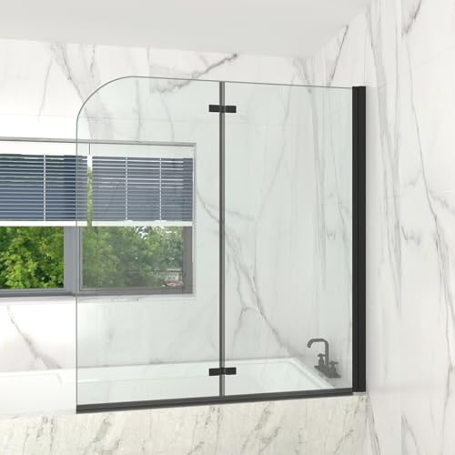 T&K Pannello doccia per vasca da bagno, 130 x 140 cm, 2 pezzi, pieghevole, 5 mm, vetro temperato di sicurezza su entrambi i lati, facile da pulire, per vasca da bagno