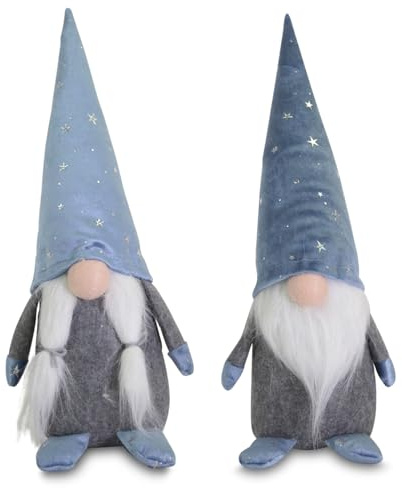 Riffelmacher Wichtel 2er Set Mann & Frau mit Sternenmütze | Blau | Stoff | 13×11×35 cm | Liebevolle Weihnachtsdeko für Fensterbank & Kommode | 10487