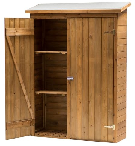 Gartenschrank 131x48x170/180cm imprägniert braun Holzschrank mit Regalen Gartenschuppen