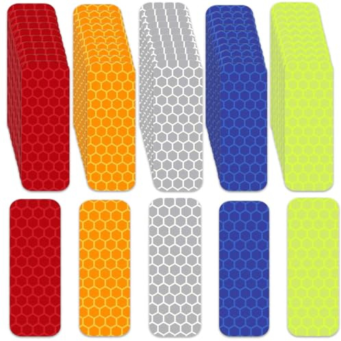 GGUFAY 50 Piezas Pegatinas Reflectantes, Reflectante Bicicleta, Cinta Reflectante Adhesiva Seguridad, Altamente y Intemperie, para Bicicleta, Moto, Silla de Paseo