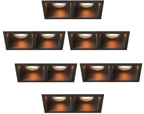 Ledvion 6er Set LED Einbaustrahler 2-Licht Schwarz Warmweiss | Einbaumass 162x150x175mm; Fuer trockene Innenraeume wie Wohnzimmer Kueche und Flur; Integrierte LED Lichtquelle enthalten