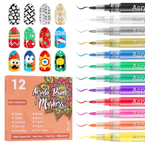 12 couleurs 3D Stylo Nail Art Set, Kalolary Pointe d'ongle Stylo Nail Art, Stylo de Graffiti pour Pointe DIY Nail Art, Beauté, Bijoux, Outils de Manucure (Multicolore N)