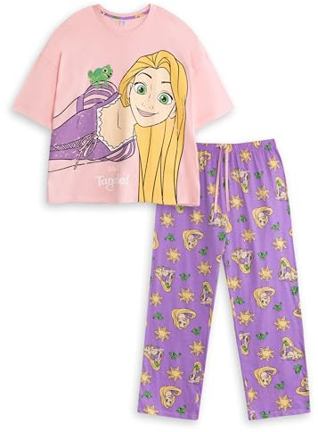 Disney Rapunzel Pyjama-Set für Damen, rosa, Kurzarm, langes Bein | Nachtwäsche mit Filmmotiv | Bequeme Nachtwäsche zum Entspannen Merchandise
