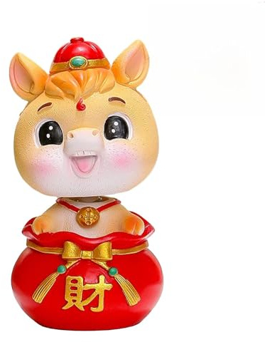 Fictory Jahr des Pferdes Wackelkopf-Figur, Cartoon-Pferd Sternzeichen Ornament mit Glücksgeldbeutel, Desktop-Dekoration für Chinesisches Neujahr und Home Office