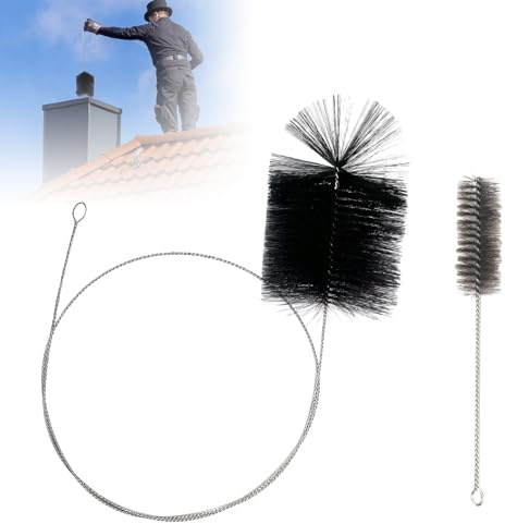 2 Stück Ofenrohrbürste, 170mm Kaminbürste Länge 200cm Heizkesselbürste Schornsteinbesen mit Schubstange Schornsteinfeger Bürste für Schornstein Kamin Ofenrohr Rauchrohr ReinigungReinigung