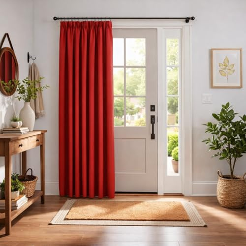 John Aird Blackout Curtains Pencil Pleat with Tie Backs (Red, W 66 x L 84 (1 Panel) Thermal Energy Saving Curtains for Bedroom & Living Room