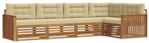vidaXL Outdoor-Sofagarnitur mit Kissen 5 pcs Natur und Beige, Gemütliches Outdoor-Set, modernes Ecksofa, robuster Loungesessel, Gartenmöbel, Terrasse zum Relaxen