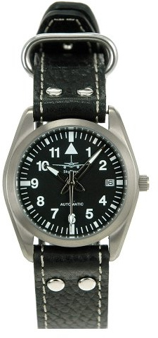 SkyTimer 507526002 Fliegeruhr - Automatik Miyota 8215, Titangehäuse, Glasboden, 5 ATM wasserdicht, Pilotenband Leder