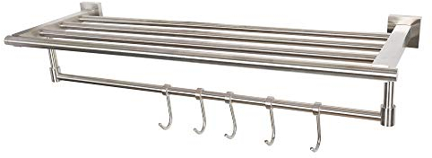 Handtuchhalter Handtuchablage aus Edelstahl - matt gebürstet - Länge 595 mm Handtuchtrockner Wandhandtuchhalter Wandgarderobe 5 Stangen + 5 Haken Handtuchaufhänger