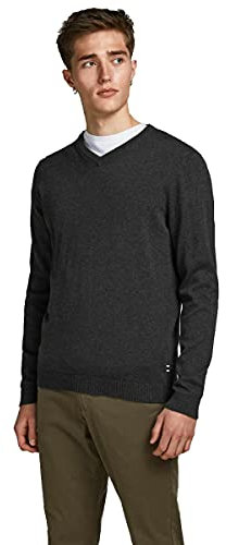 JACK & JONES Jjebasic Knit V-Neck Noos, suéter Hombre, Gris (Dark Grey Melange Dark Melange), X-Large