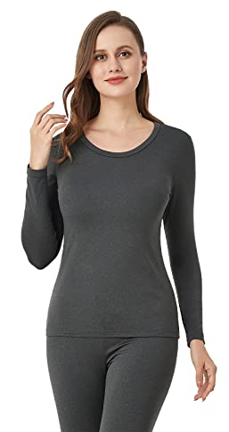 LAPASA Damen Innenfleece Thermo Unterhemd, Thermounterwäsche Oberteil Funktionsunterwäsche, L15 Dunkelgrau meliert New (1 Pack), XL