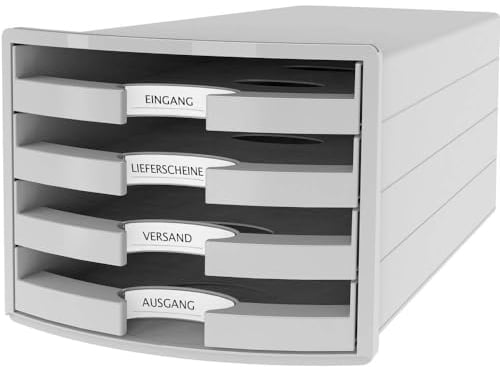 HAN Schubladenbox IMPULS 2.0 - attraktives Design in höchster Qualität. Mit 4 offenen Schubladen für DIN A4/C4, lichtgrau, 1013-11