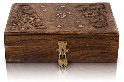 The Great Indian Bazaar Handgefertigte dekorative Schmuckschatulle aus Holz Schmuck Organizer Aufbewahrungsschachtel Schatzkiste Trinket Holder Lock Box Uhrenbox Kartenbox Memory Box