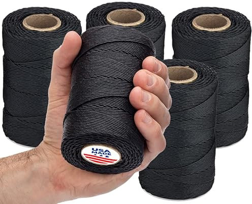 Waxed Twine 160 LBS Tensile Strength (5-Rolls) 1,005 feet Rolls | 9-ply | 100% Polyester | Black Cable Tie Down Wax Lacing Cord