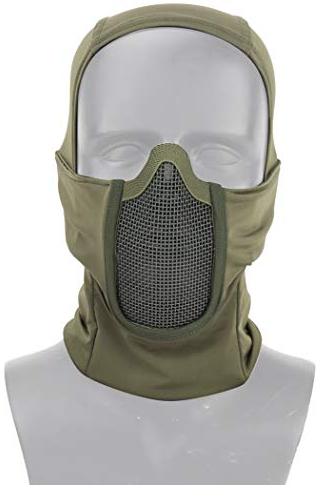 AOUTACC Balaclava Airsoft Mesh Maske, Ninja Style Full Face Protection Balaclava Hood with Mesh Mask for Cs War Game, BB Gun, Jagd, Paintball (OD)