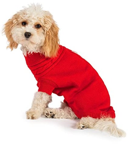 Muddy Paws Ancol Hundepullover mit Zopfmuster, Wollpullover für Haustiere, klassisches Strickdesign mit Beingurten und Geschirrloch, Größe XS, 25 cm, Rot