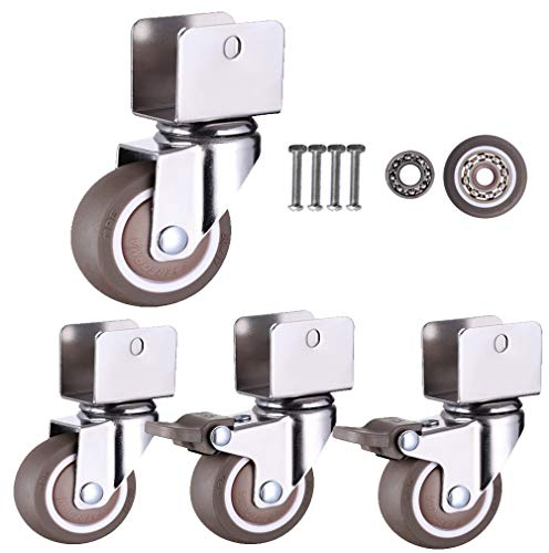 Lenkrollen für Kinderbetten,mit U-Förmige Halterung,1 Zoll 25mm Möbelrollen aus Gummi mit Bremse,Stumm,Kugellager,Tragfähigkeit 50kg,4er-Set,mit Schrauben (18MM-U Type,2Swivel+2Bremse)