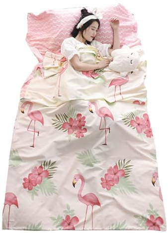 TRIWONDER Sac de Couchage Coton 1 2 Personnes Drap de Voyage Léger Confortable pour Camping Randonnée Hôtel Train Auberges (Rose, S - 80 x 230 cm)