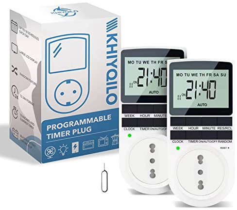 Presa Temporizzata, Set of 2, Presa Programmabile Digitale con Timer, Modalità Casuale Antifurto e Conto alla Rovescia Nuova Versione 18 Programmi, Risparmio di Energia