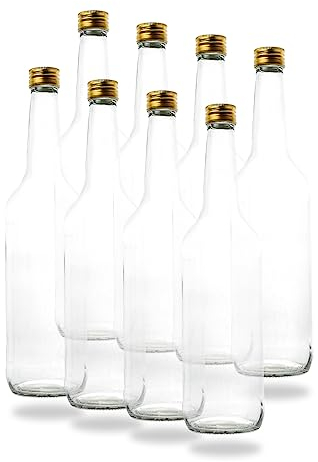 6 bottiglie vuote in vetro da 700 ml 0,7 litri con tappo a vite PP28 oro – utilizzabile come bottiglie di liquore, bottiglie vuote di vino, aceto e olio, Vetro, gold, 8