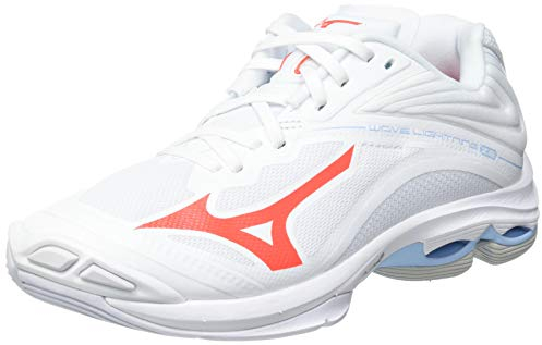 Mizuno Damen Wave Lightning Z6 Volleyball-Schuh, White/IgnitionR/Bluebell, 42.5 EU