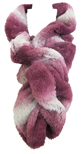 Lina & Lily Damen Winter Schal Halswärmer mit Rüschen aus Kunstpelz Fell (Burgund & Weiß)