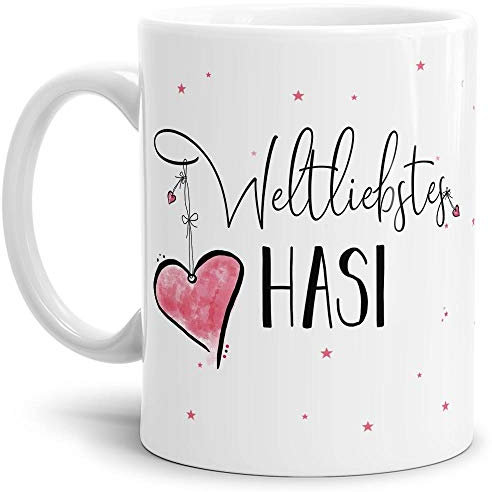 Tasse mit Spruch - Weltliebstes Hasi weiblich - Geschenk für Freundin, Partnerin und liebste Frau - Weiß, 300 ml