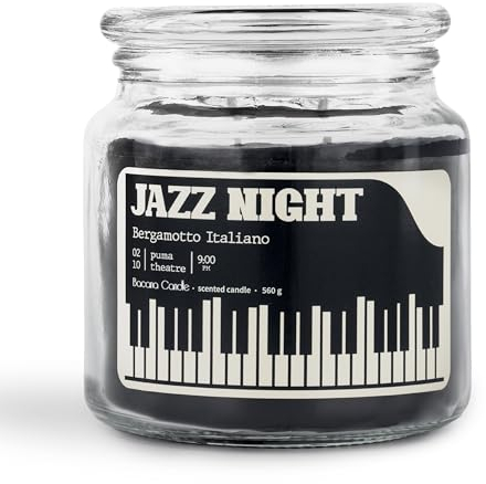 Bacana Candle - Vela Perfumada en Vaso - Vela Aromática en Frasco de Vidrio con Tapa - Vela Original para Regalo - 560 gramos - ± 100 Horas de Combustión - Jazz Night - Bergamoto Italiano