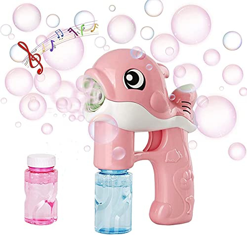 Seifenblasen Pistolen für Kinder mit 2 Seifenblasenflüssigkeit, Automatische Bubble Maschine Blasenmacher für,Sommerparty-Seifenblasen Pistole für Kinder&Erwachsene-Delphinform-(rosa)