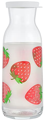 Baroni Home Carafe en Verre à Eau Made in Italy avec Couvercle en Silicone, Pichet Fabriqué en Italie, Bouteille en Verre Décoré, Fraises, 1,2 Litres
