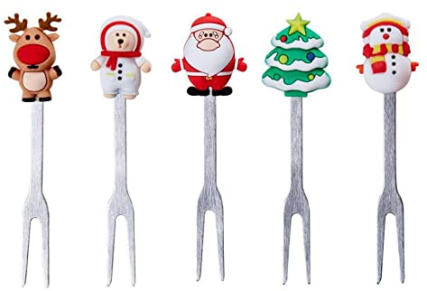 Binnan 5 Pezzi Forchetta di Frutta di Natale,Cucchiai da caffè Natale Riutilizzabili,Ecologiche,Cene,Dessert,Cibo,Posate,Compleanno,Festival,Decorazione per Torte ECC