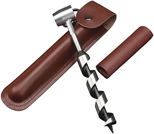 WJYXSH Manual Auger Bit for Wood, Bushcraft Hand Wood Auger Drill Bit Scotch Eye Auger with Sheath, Heavy Duty Steel Bushcraft Tools for Survival