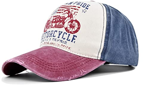 YULOONG Vintage Baseball Cap Washed Denim Trucker Cap Motorrad Print Muster Outdoor Sonnenhut 100% Baumwolle für Herren Damen C