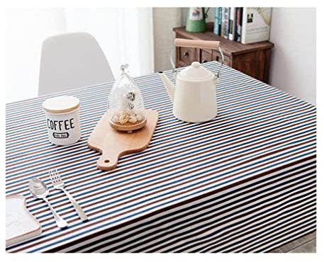 EHOMERY Tischdecken Herbst Klassisch Craft Table Cloth Streifen-Muster Tischdecken Anhänger Tisch Decken Folien Blauer Kaffee Tischschutz Dekoration 140X140Cm