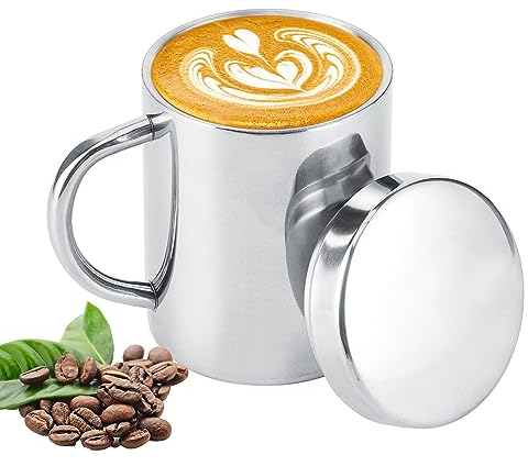 Hapivida Tazas de Acero Inoxidable, Taza Térmica Reutilizable de Doble Pared para Acampar, Taza de Viaje Aislada al Vacío con Asa Y Tapa, Taza de Café, Taza de Cerveza(220ml)
