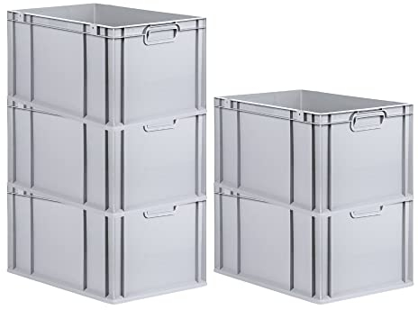 PROREGAL SparSet 5x Eurobox NextGen Grip | HxBxT 32x40x60cm | 65 Liter | Griffe geschlossen | Grau | Eurobehälter, Transportbox, Transportbehälter, Stapelbehälter